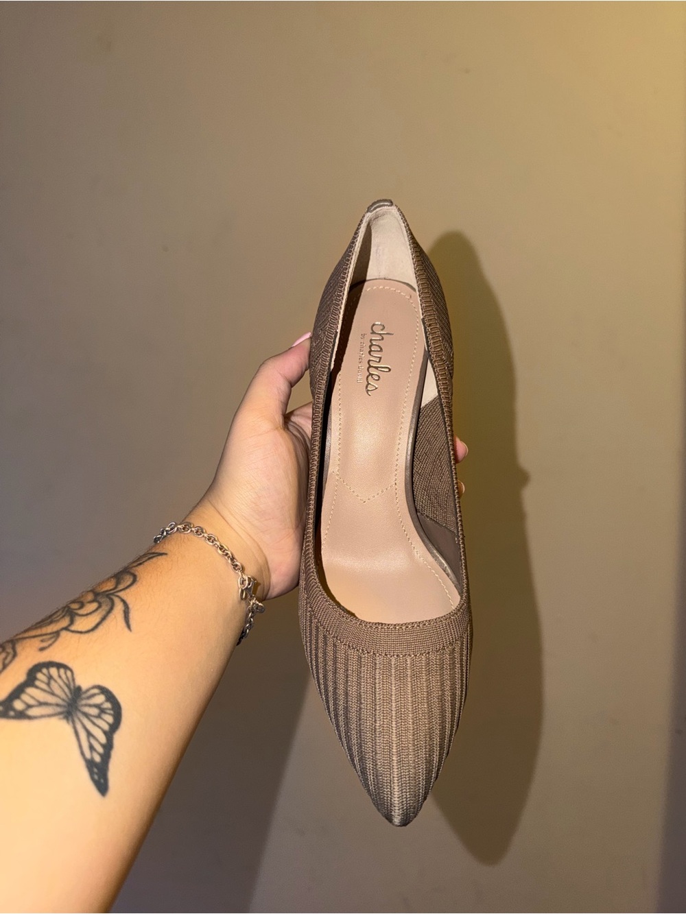 Charlies Taupe Pointed-Toe Knit Pump